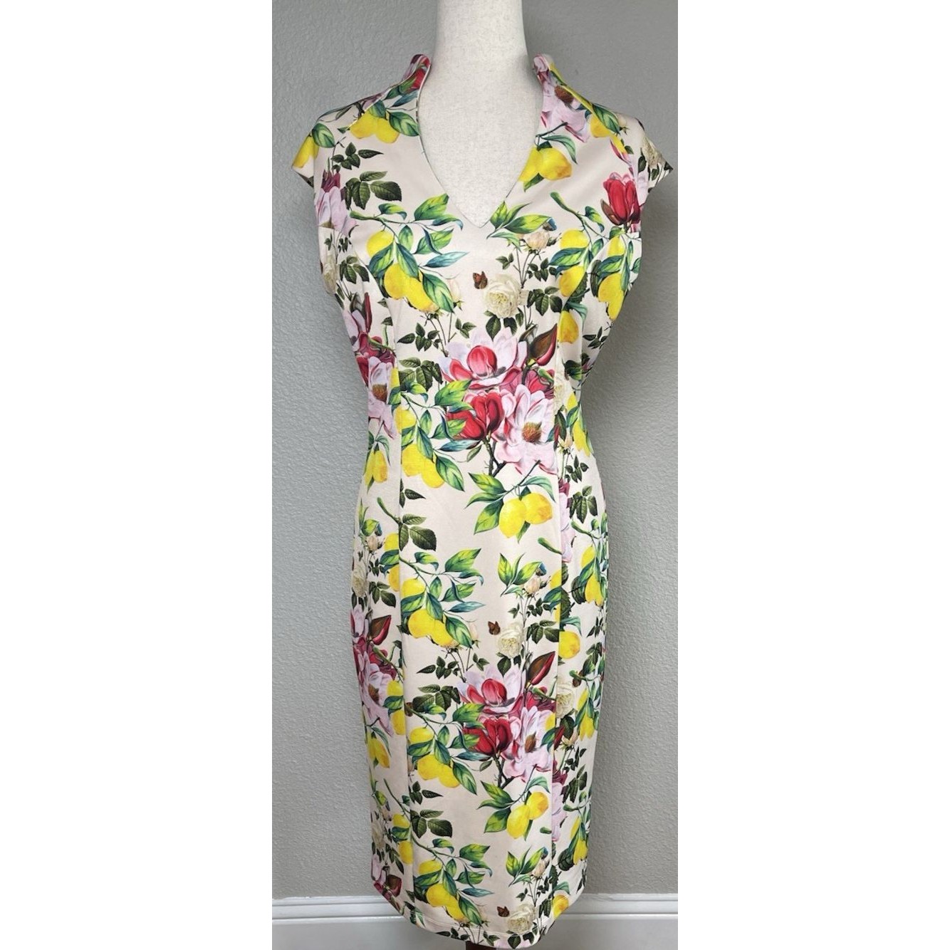 Alexia Admor Womens New Bodycon Sheath Floral V-Neck Zipped Back Dress Medium — image 2 of 8
